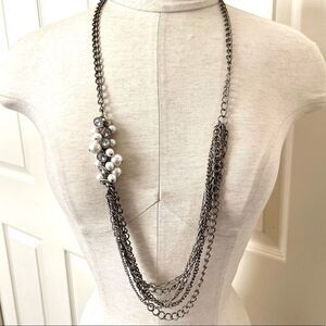 Premier designs long multi chain pearl rhinestone necklace